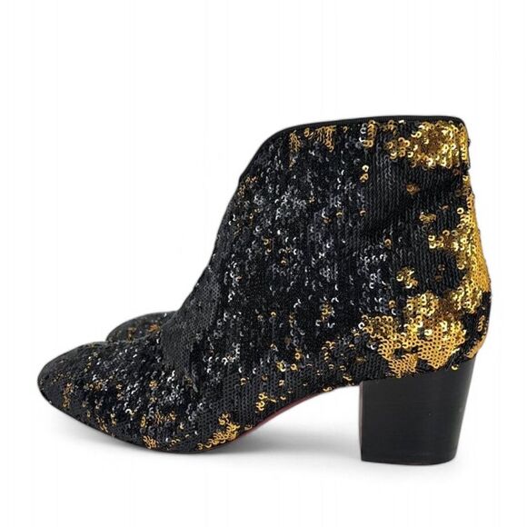Christian Louboutin Black and Gold Sequin Ankle Boots - Picture 4 of 9